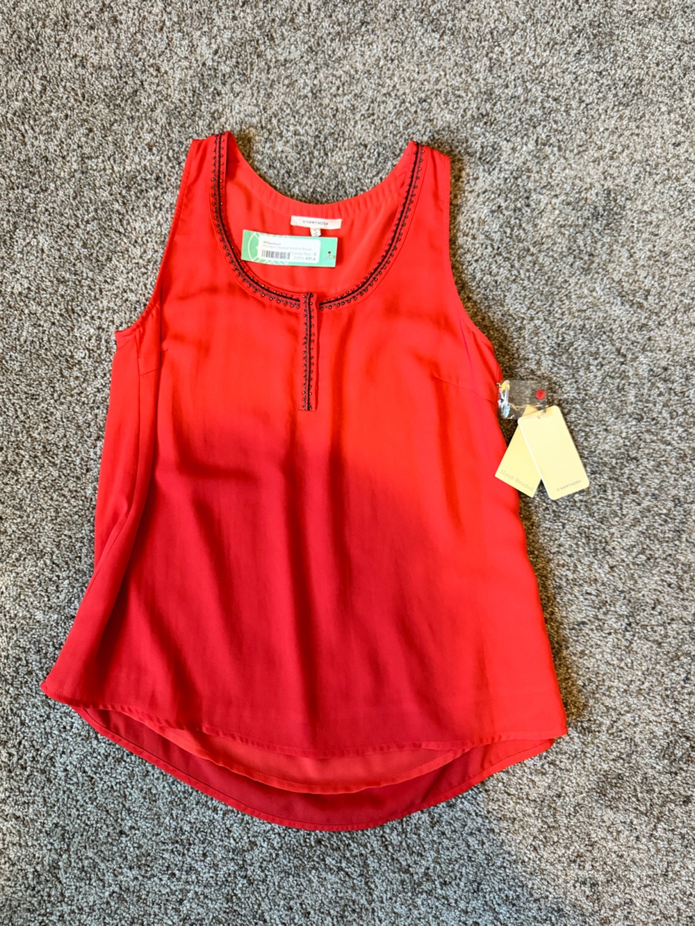 41Hawthorn orange-red Sleeveless Beaded Neck Blouse